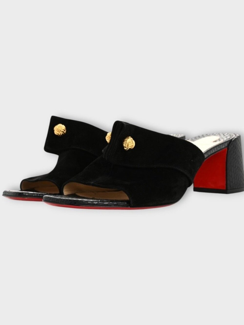 Christian Louboutin Stanislove 55 suede and Lizard-Effect Leather Mules Sz 36.5